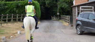 horse rider passing by car